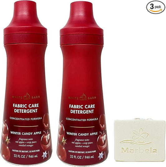 Bath & Body Works Winter Candy Apple 2 Pack Fabric Care Detergent Gift Set with a Natural Oats Bar Soap