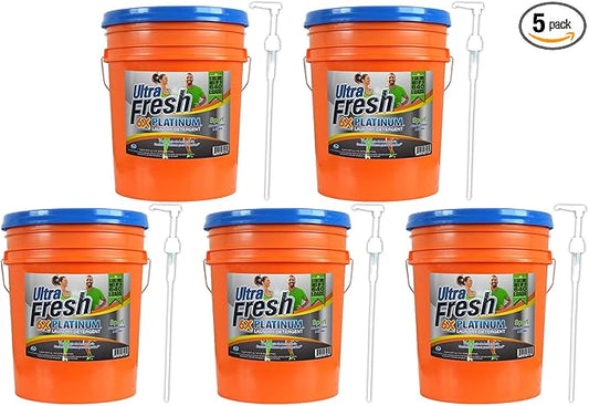 Ultra Fresh Platinum Sport 5 Gallon 6x Laundry Detergent Suitable for All Machine Type and Up to 640 Laundry Loads with Pump (5 Pack)
