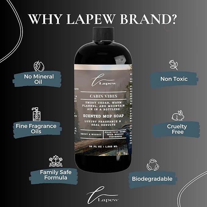 Lapew Cabin Vibes Scented Cleaning Bundle | Carpet Deodorizer Powder (16 oz) & Mop Soap Concentrate (36 oz) | Pet-Friendly Odor Eliminator