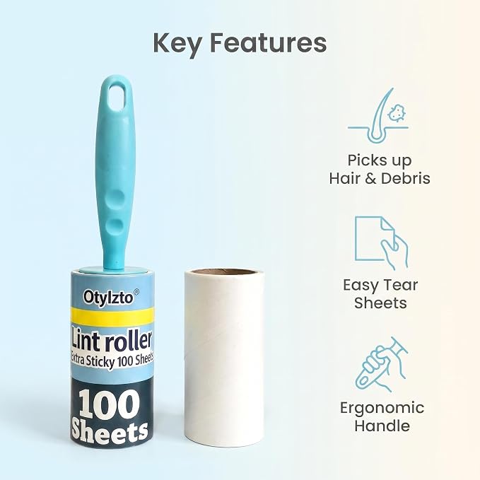 Otylzto 600 Sheets Extra Sticky Lint Rollers for Pet Hair lint Remover | Easy Spiral Tear for Clothes with Ergonomic Handle, for Furniture, Carpet, Car Seat, Lint roller refills house necessities - Image 5