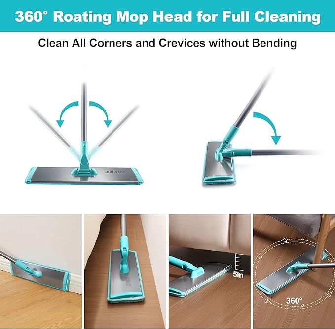 JOYMOOP 18 Inch Dust Mop for Hardwood Floors, Heavy Duty Industrial Wet Dry Mops with Telescopic Handle, Includes 5 Microfiber Mop Pads - Blue-Grey