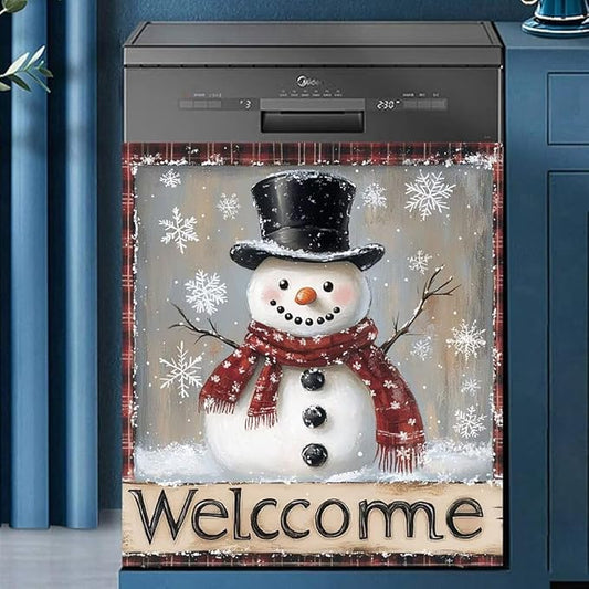 Winter Snowman Dishwasher Sticker Kitchen Decoration, Winter Snowflakes Dishwasher Panel Decal, Welcome Winter Dishwasher Covers for The Front (23" x 26" Ordinary)