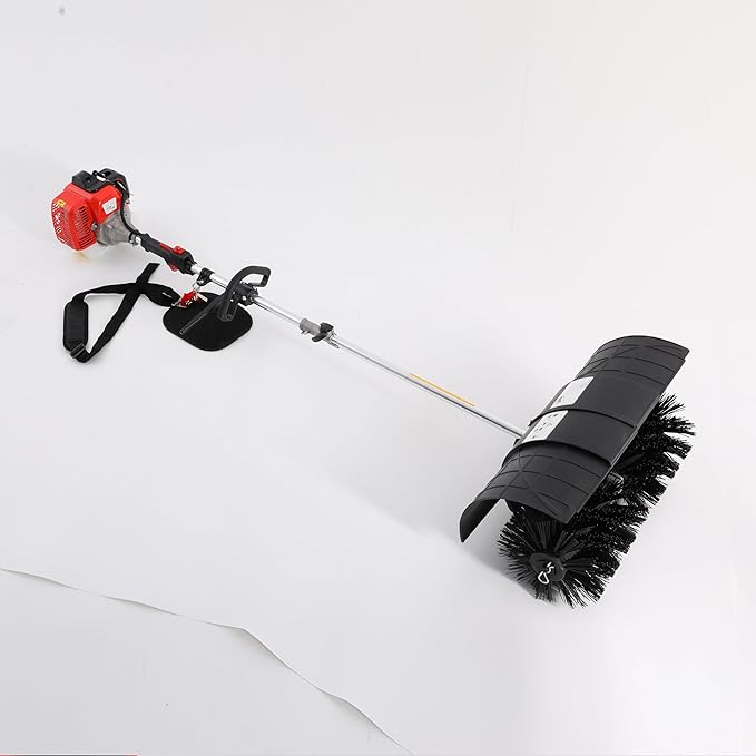 52CC Gas Handheld Sweeper, 2 Stroke 2.3HP Gasoline Power Snow Broom Driveway Turf Brush Outdoor Artificial Lawn Sweeper Cleaner Tools for Driveways Lawns Leaves Street Farms & Snow (Standard)