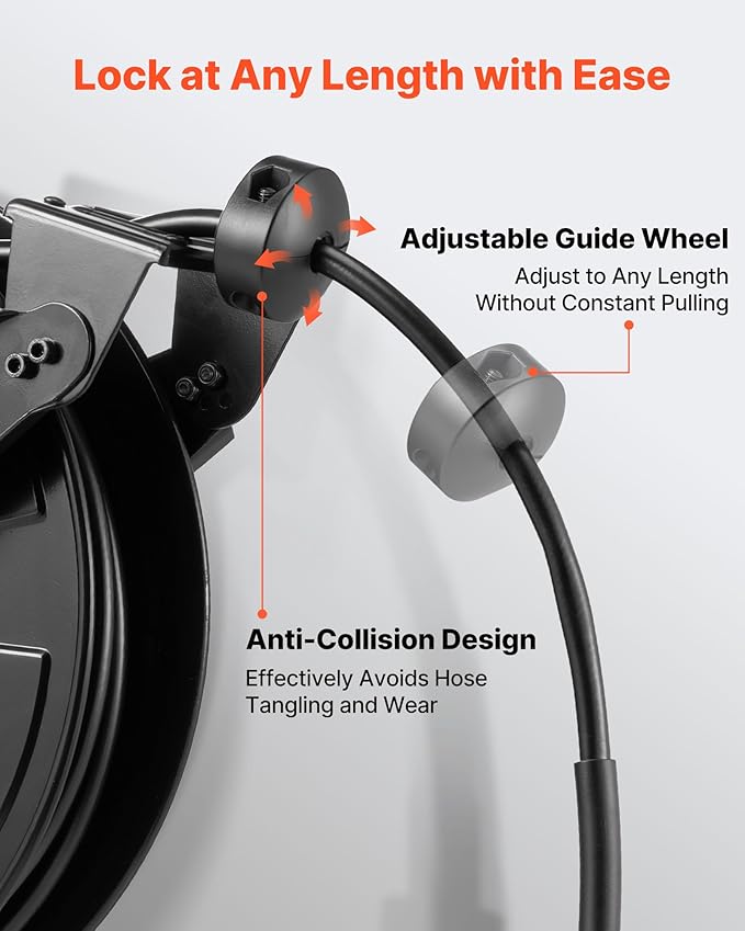 VEVOR Pressure Washer Hose Reel, 50 ft x 3/8 inch Retractable Power Heavy-Duty Steel Washer Hose Reel, 4000PSI Max, Auto-Rewinding, Flexible Wall/Floor Mounted for Car Washing,Garden,Floor Cleaning