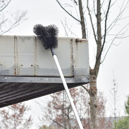 Gutter Cleaning Tool with Curved Stiff Bristles, Retractable Flexible Roof Gutter Brush Cleaner for Removing Dust, Leaves, Debris, and Branches