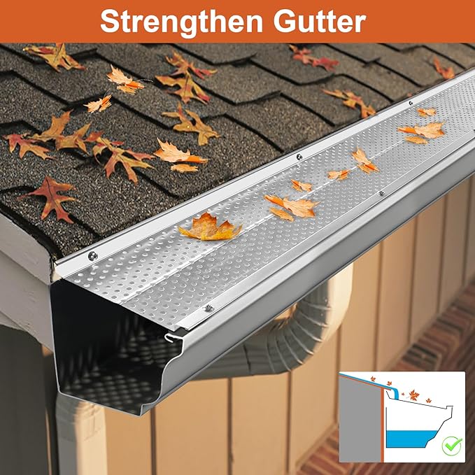 5 inch Gutter Guard, 13 Pack-52ft, Aluminum Rain Gutter Guard, DIY Leaf Filter Gutter Guard Protection Cover, Raptor Mesh Gutter Screen Cleaning Tools for Downspout, Roof, with Screws