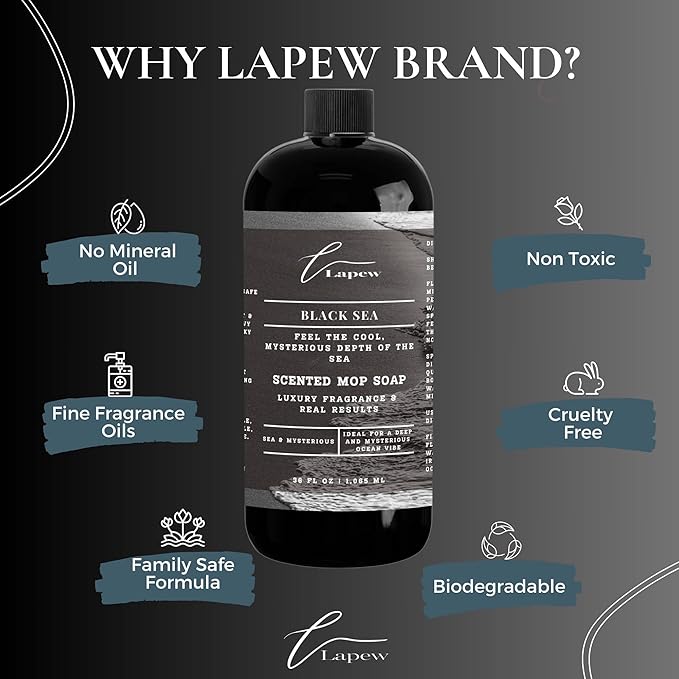 Lapew Black Sea Scented Cleaning Bundle | Carpet Deodorizer Powder (16 oz) & Mop Soap Concentrate (36 oz) | Pet-Friendly Odor Eliminator