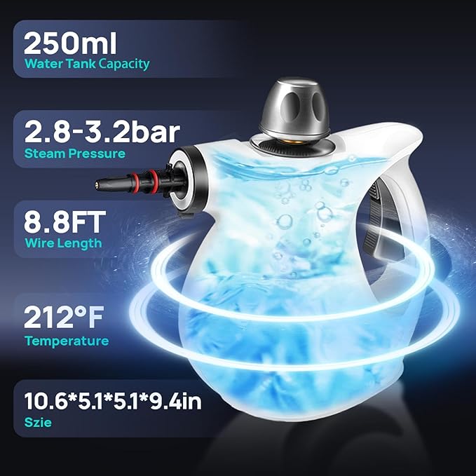 Steam Cleaner, Pressurized Multi-Surface Natural Handheld Steam Cleaner for home with 12pcs Accessories & Safety Lock – Steamer for Cleaning Home Use, Tile, Grout, Window