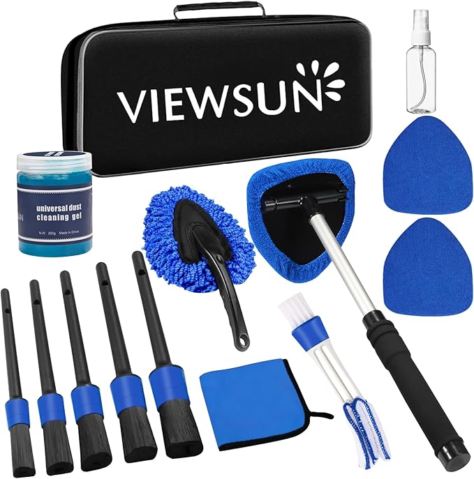 Viewsun 35Pcs Car Cleaning Kit with High Power Handheld Vacuum, Car Wash Mop with Long Handle, Bucket, Detailing Brush Set, Windshield Cleaner, Complete Interior Exterior Washing Supply for Men Women