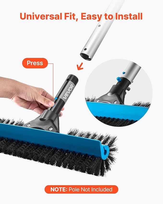 VEVOR Pool Brush Head, 20 Inch Scrub Brushes with Nylon Bristles and Aluminum Pole Connector, Heavy Duty Curved Brush Head for Cleaning Inground/Above Ground Swimming Pool Walls, Pole Not Included