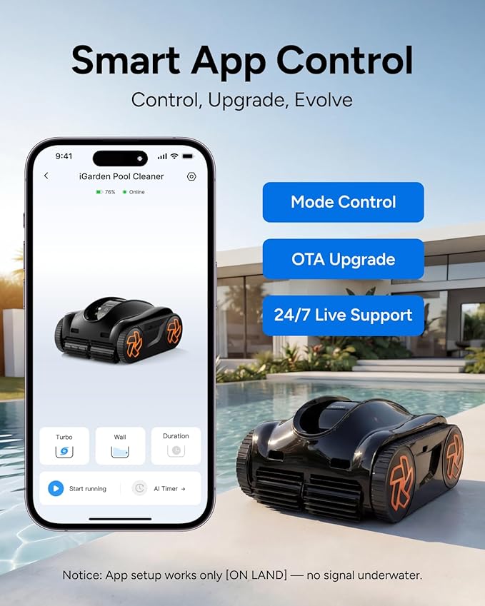 (2025 Upgrade) iGarden Pool Cleaner K80, 8H-Runtime, Robotic Cordless Pool Vacuum for Inground Pools, Smart Navigation, Touchscreen, 5810GPH Turbo Suction, 4L Debris Basket, Auto-Parking