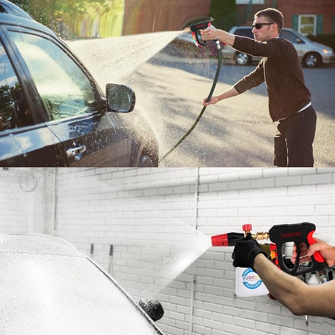 DUSICHIN Pressure Washer Short Wand High Power Spray Gun 5 Nozzle Tips Car Wash Foam Gun Foam Cannon Attachment 1/4" Quick Connector Outlet,3/8'' M22-14mm M22-15mm Fitting,Not Use with Garden Hose