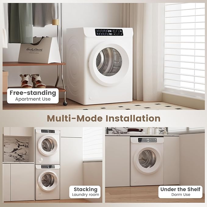 VCJ 3.6 cu.ft Portable Dryer, 1400W Electric Clothes Dryer with 12 Drying Modes & LED Control Panel, Front Load Compact Dryer for Home, Apartment, Dorms