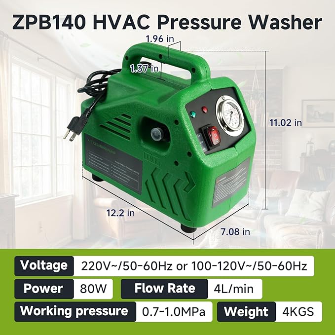 2026 Upgraded ZPB140 Portable Pressure Washer for HVAC Systems, Dual Pressure Modes, Indoor & Outdoor Cleaning, 80W 4L/min 0.7-1.0MPa