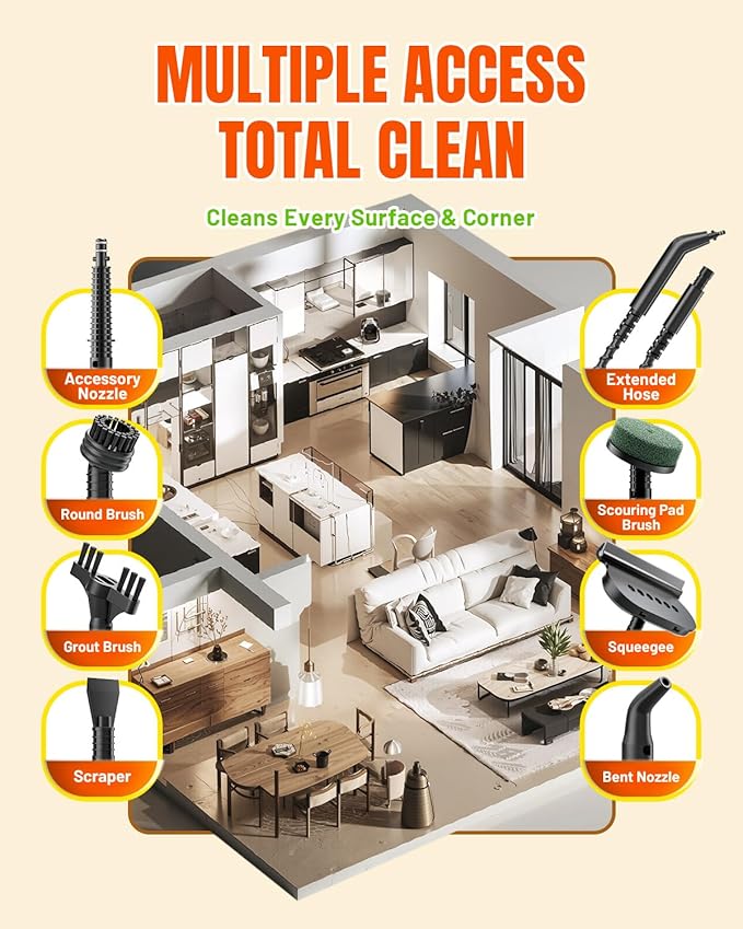 Handheld Steam Cleaner for Home, 15s Instant Heat Pressurized Steam Cleaner, Lightweight Upgrade 650ML Tank, Portable Steam Cleaner for Kitchen, Grout, furniture, Car, Bathroom & Clothes
