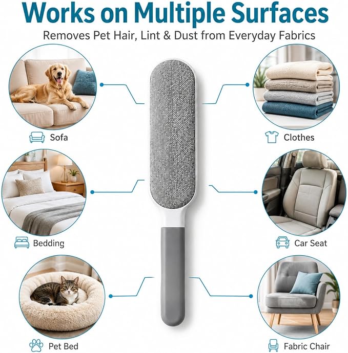 Pet Hair Remover Brush Set for Dog & Cat Hair, Reusable Lint Roller, Self-Cleaning Pet Hair Removal Tool for Couch, Clothes & Furniture - Image 5