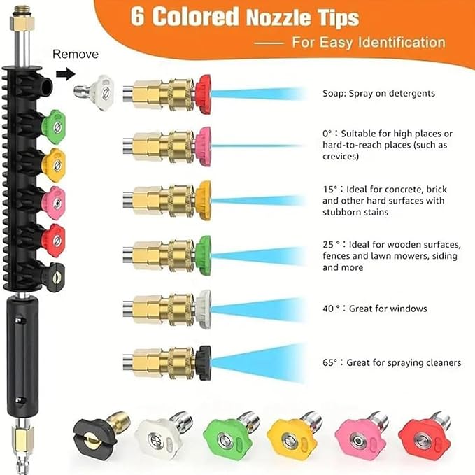 Telescoping High Pressure Washer Wand Set - Gutter Cleaner Extension Pole Set - 4000PSI 1/4 Inch 6 Spray Nozzles Ground Gutter Cleaning Tool Accessories for