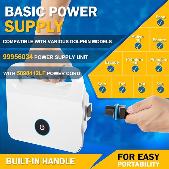 99956034 Power Supply Unit with 5898412LF Power Cord, IP54 Waterproof - Fit for Dolphin Robotic Pool Cleaners: Active 10,Echo, Encore, Escape,E10,S50,Solo,T15, Premium 10, Premium 20, 99956034US-ASSY