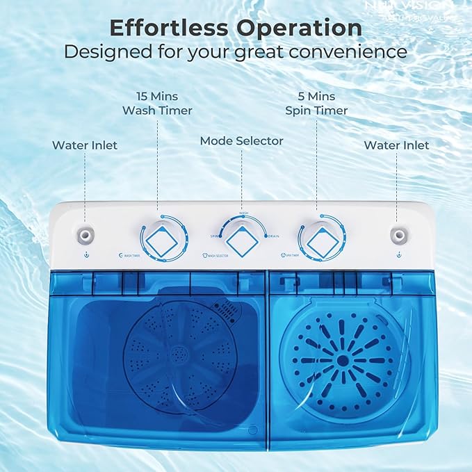 Giantex Portable Washing Machine, 20 LBS Washer & Spinner Combo with Built-in Drain Pump & Time Control, Compact Twin Tub 12 LBS Washing & 8 LBS Spin Drying for Apartment Dorm RV (Blue+White)