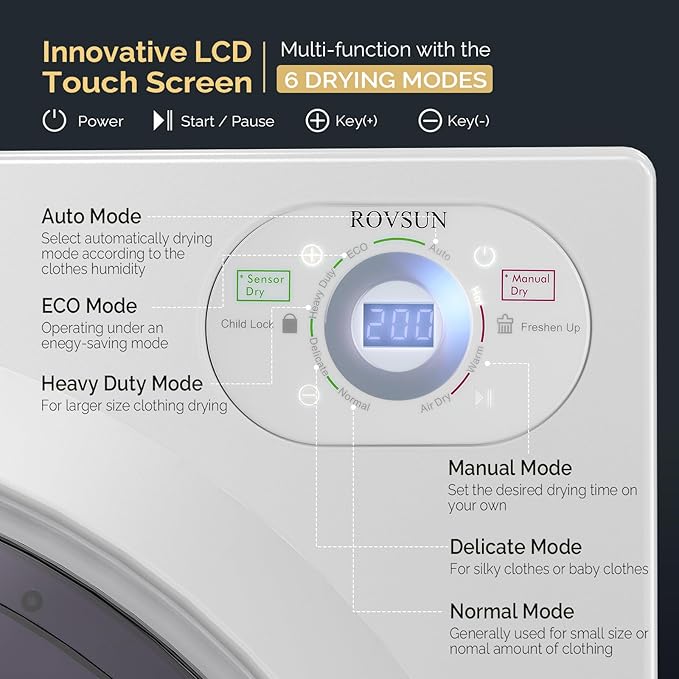 ROVSUN 25LBS Full Automatic Washing Machine and 2.6CuFt Portable Clothes Dryer Set, Electric Laundry Washer and Dryer Combo Set with Stainless Steel Inner Tub, for Apartment, Dorms, Home