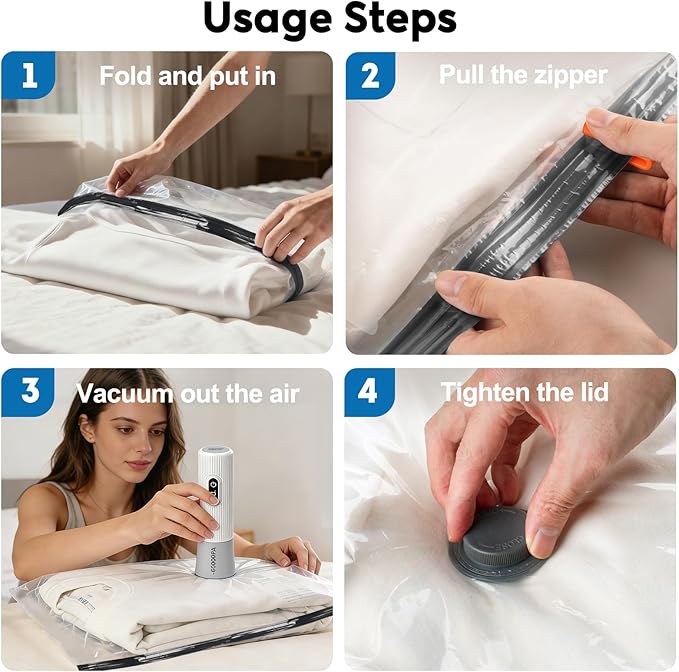 Mapambo Travel Vacuum Bags with -60000Pa LED Electric Pump, 9 Pack Vacuum Seal Bags for Clothing Travel in 3 Combo sizes, Space Saver Vacuum Storage Bags, Saving up to 80% of Space (9 Combo Size)