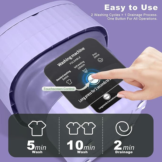 Portable Washing Machine, 9L Mini Foldable Washer with Spin Basket & 2 Cleaning Modes, Compact Laundry Machine for Home, Apartment, Hotel, Camping & Travel (Purple)