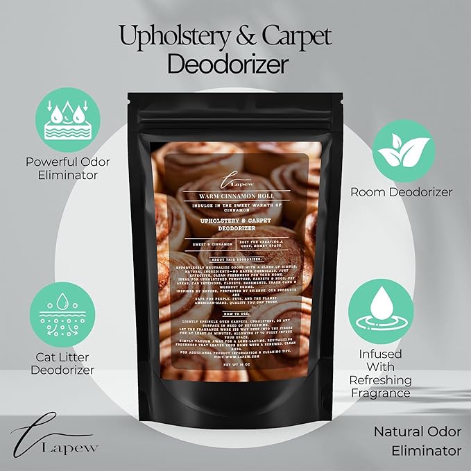 Lapew Warm Cinnamon Roll Scented Cleaning Bundle | Carpet Deodorizer Powder (16 oz) & Mop Soap Concentrate (36 oz) | Pet-Friendly Odor Eliminator