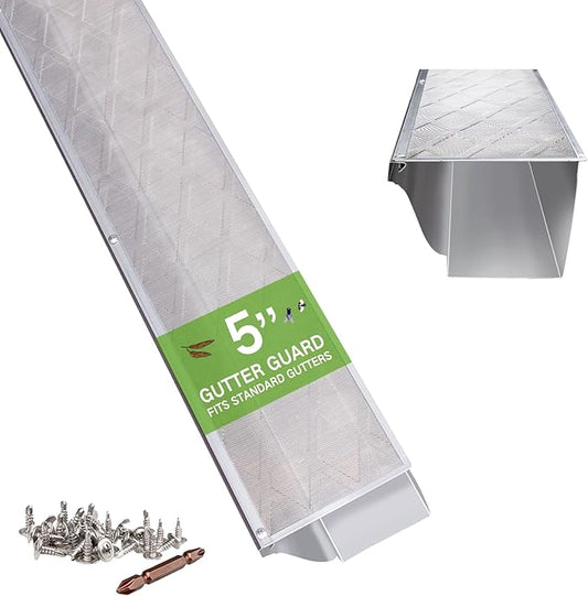 Gutter Guard – 100% Stainless-Steel Micro-Mesh Design, Pine Needle & Small Debris Protection, Fits 5 in K‑Style & Half‑Round Gutters, DIY Screws Included (30ft, 9pcs, 5in x 40in)