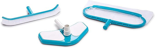 Intex 29057E Deluxe Pool Cleaning Kit for Above Ground Pools: Includes Deep Mesh Skimmer – Curved Wall Brush – Vacuum Head
