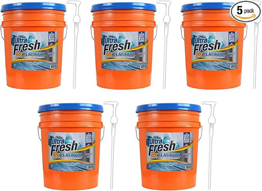 Ultra Fresh 6X Platinum 5 Gallon Laundry Detergent Liquid for All Machine Types with Easy Dispensing Pump, Up to 640 Loads, Mountain Fresh (5 Pack)