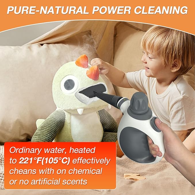 Handheld Steam Cleaner, Pressurized Multi-Purpose Natural Steamer with 12 pcs Accessories, Steamer for Cleaning Car, Countertop Bathroom, Shower, Upholstery, Couch, Tile Grout, Window, Grease