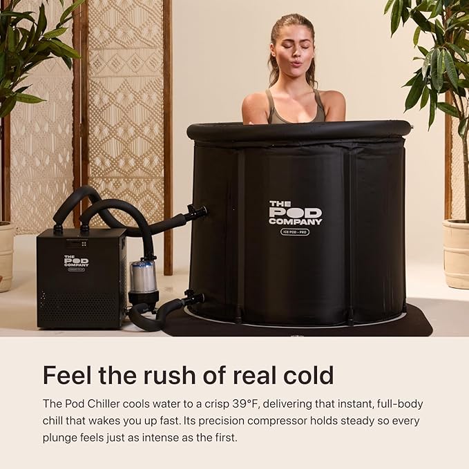 The Pod Company Pro Ice Pod Ultimate Cold Plunge Bundle – 100-Gallon Ice Bath with Pro Water Chiller, 18 Ice Bricks, Insulation Set, Water Jet, Maintenance & Cleaning Kit