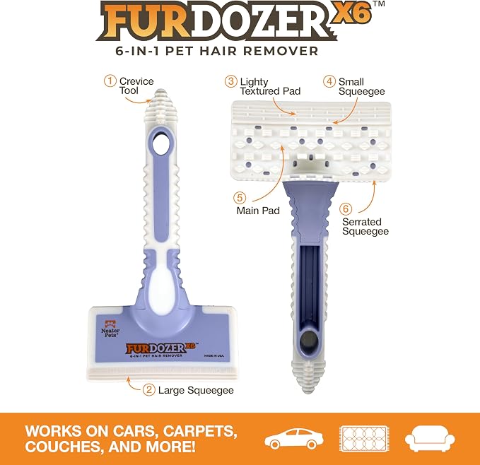 FurDozer Pet Hair Remover & Auto Detailing Tools - Cat & Dog Hair Remover for Carpets, Car Interiors, Couches, Bedding, & Pet Furniture (Purple, (3 Pack) - X6, X3 PRO, X3 MINI) - Image 2
