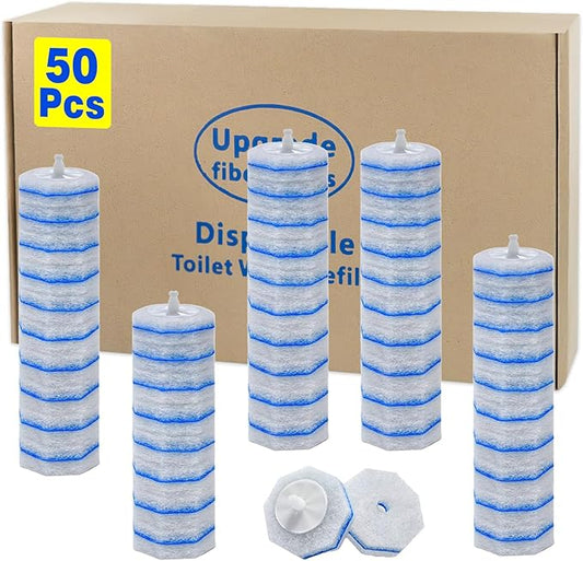 50pcs Disposable Toilet Wand Refills for Clorox,Replacement Brush Heads Compatible with Most Toilet Wand Refill System,Upgrade Fiber Cleaner Heads for Closestool Cleaning.（not Included Brush Rod）