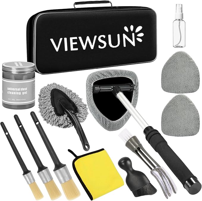 Viewsun Car Cleaning Kit with High Power Handheld Vacuum, Car Wash Mop with Long Handle, Bucket, Detailing Brush Set, Windshield Cleaner, Complete Interior Exterior Washing Supply for Men Women