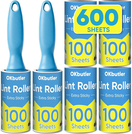 600 Sheets Lint Roller for Pet Hair, Lint Remover Extra Sticky | Extra Sticky with Spiral Easy Tear & Ergonomic Handle, Multipurpose for Clothes, Furniture, Carpet & Car Seats by Unknown