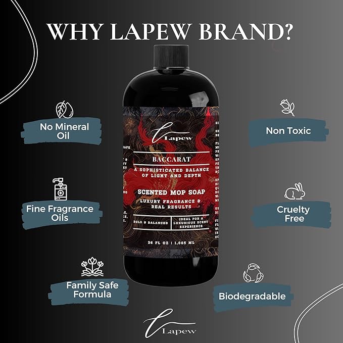 Lapew Baccarat Scented Cleaning Bundle | Carpet Deodorizer Powder (16 oz) & Mop Soap Concentrate (36 oz) | Pet-Friendly Odor Eliminator