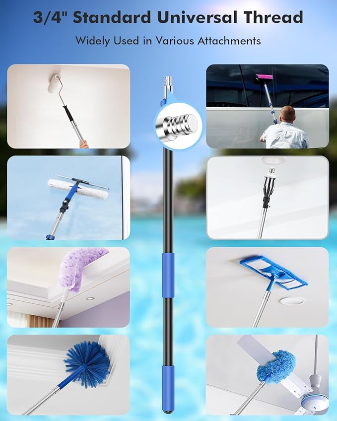 Pool Pole Telescopic 24FT Heavy Duty Upgraded Aluminum, 24 Ft Extension/Extendable Telescoping Tool for Above Ground/Inground Swimming Cleaning Supplies Accessories, Leaf Skimmer/Brush/Net/Vacuum/Mesh