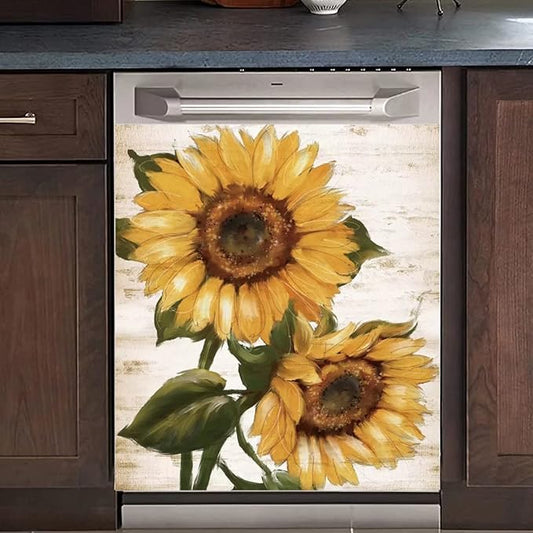Retro Sunflower Kitchen Sticker Decor Dishwasher Cover Magnet, You are My Sunshine Dish Washer Door Panel Decal Magnetic, Refrigerator Magnet Decal Decor, Magnetic 23"x26"INCH