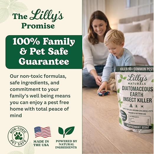 Diatomaceous Earth Food Grade with Peppermint Oil Crawling Insect Killer | Indoor Pest Control Powder for Bed Bug, Roach, Ant, Fleas | Lilly's naturals, 1 lb