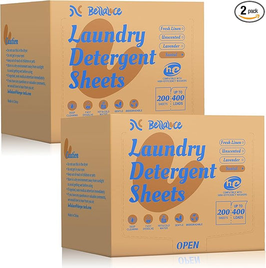 BellaLuce 2 Pack Laundry Detergent Sheets - 800 Loads Boys Santal Laundry Sheets for Dorm,College,Home,Hotel,Apartment,Family School Travel Essentials