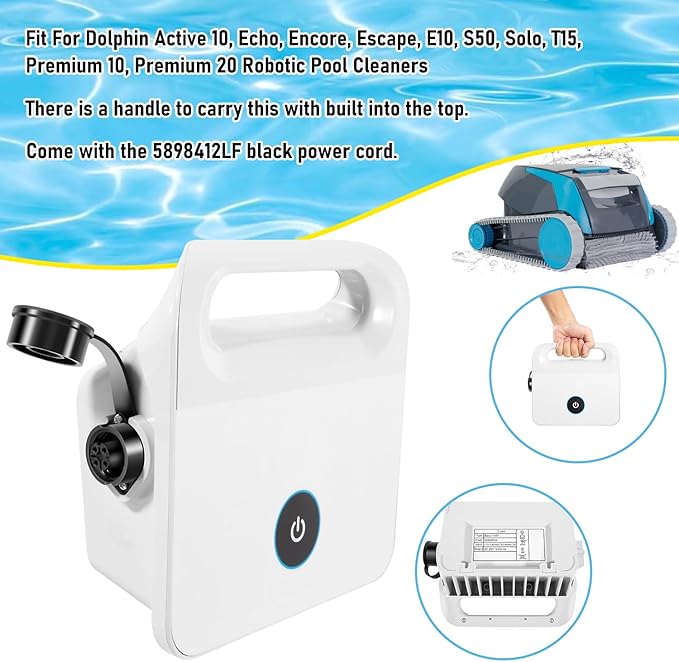 99956034 Assy Power Supply with 5898412LF Black Power Cord Replacement Parts Fit for Dolphin Active 10, Echo, Encore, Escape, E10, S50, Solo, T15, Premium 10, Premium 20 Robotic Pool Cleaners Vacuum