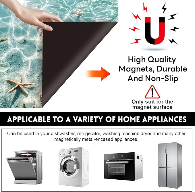 NYZE Dishwasher Magnets Cover, Dishwasher Magnetic Sticker Decorative, 23 x 26 Inch Reusable Dish Washer Cover Mat for Dishwashers (Underwater Seashells)