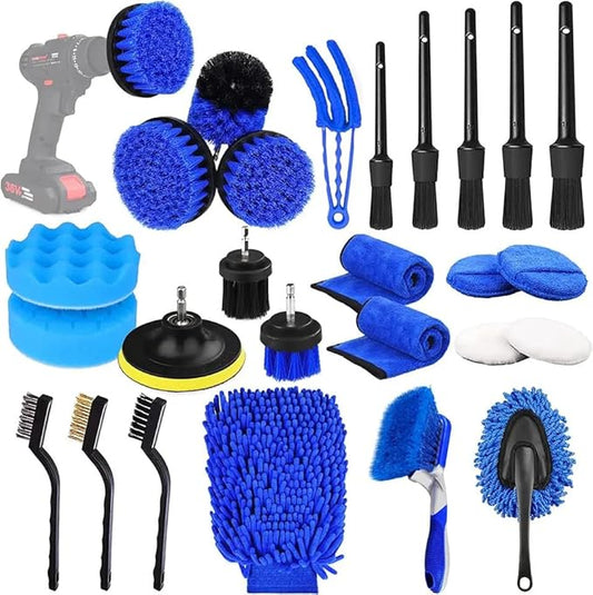 26Pcs Car Detailing Brush Set, Car Wash Kit, Car Cleaning Kit for Interior, Exterior & Wheels, Car Cleaning Kit, Car Cleaning Brush Kit Supplies for Car, Truck, SUV（ Drill not Included