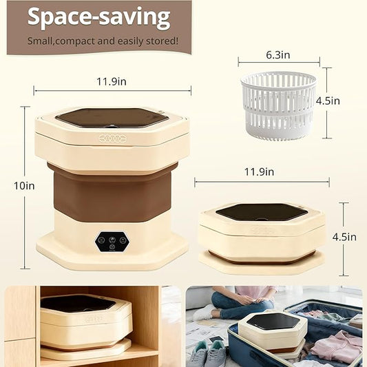 Portable Washing Machine, 16L Upgraded Mini Washer with Spin Basket Laundry Machine for Baby Clothes, Underwear, Socks; Ideal for Travel, Dorms, Camping (khaki)