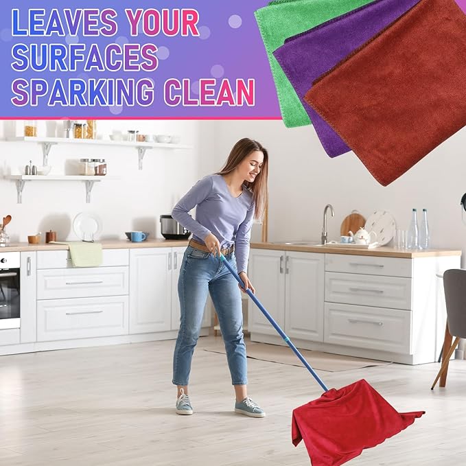 12 Pcs Extra Large Microfiber Cleaning Cloths Bulk 30 x 20 Washable Reusable Microfiber Rags Absorbent Cleaning Towels for Floor Glass Window Car Kitchen Bathroom House(Dark Color)