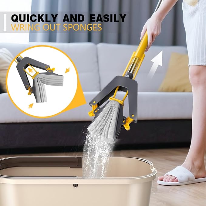 Masthome 36" Commercial Mop with 3 Microfiber Pads & Roller Sponge Mop with 3 Absorbent PVA Mop Refills- Home & Office Suitable