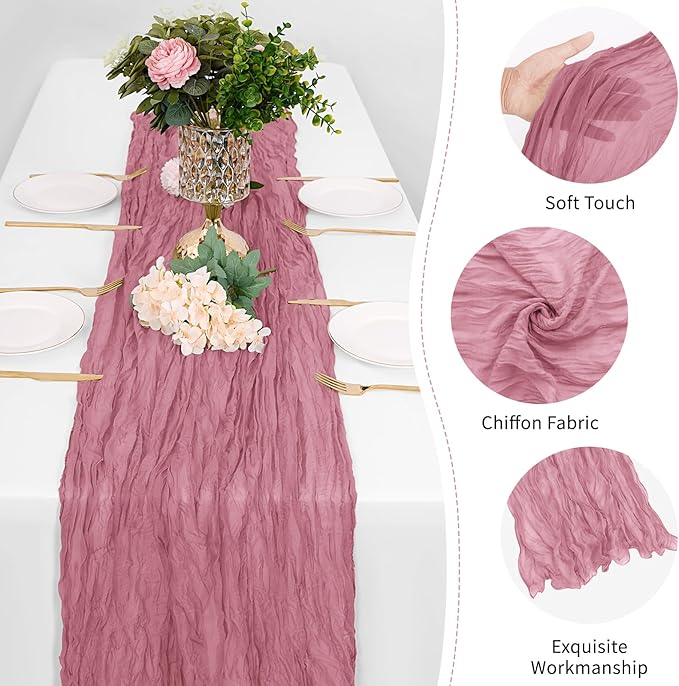 12 Pack Dusty Rose Cheesecloth Table Runner 17 x 108 Inch Gauze Table Runner Fabric Semi Sheer Cheese Cloth Table Decor Bulk for Rustic Romantic Wedding Baby Shower Table Decoration