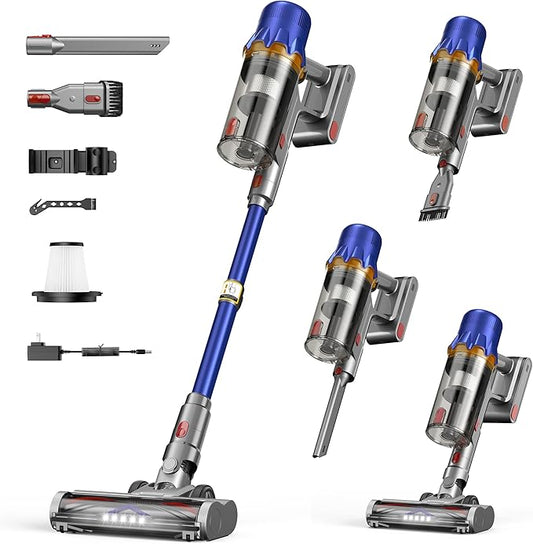 Cordless Vacuum Cleaner - Powerful Stick Vacuum with HEPA Filter, 55-Min Runtime, LED Light, Anti-Tangle Brush, Detachable Battery, Lightweight for Home, Pet Hair, Carpets & Hard Floors