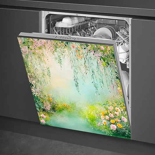 Dishwasher Magnet Cover 23x26 in Dreamy Floral Garden with Hanging Vines and Spring Blossoms Magnetic Dishwasher Cover for Kitchen Appliance Decoration Front Panel Sticker Decor